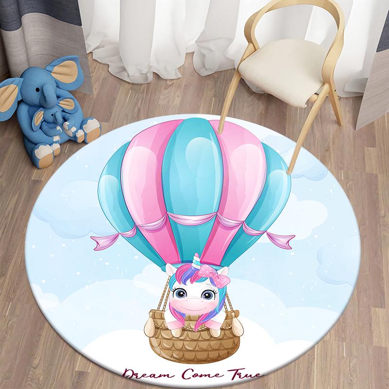 Детские коврики с единорогом для гостиной, детские коврики с животными, детские игровые круглые коврики в детскую комнату, домашний декор, напольные коврики