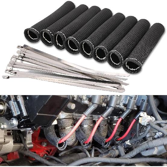 12pc Engine Spark Plug Wire Separator Divider & 8pc Spark Plug Wire Boots Protector Heat Sheild Sleeve 8mm 9mm 10mm Spark Plug Wire Clamp Holder