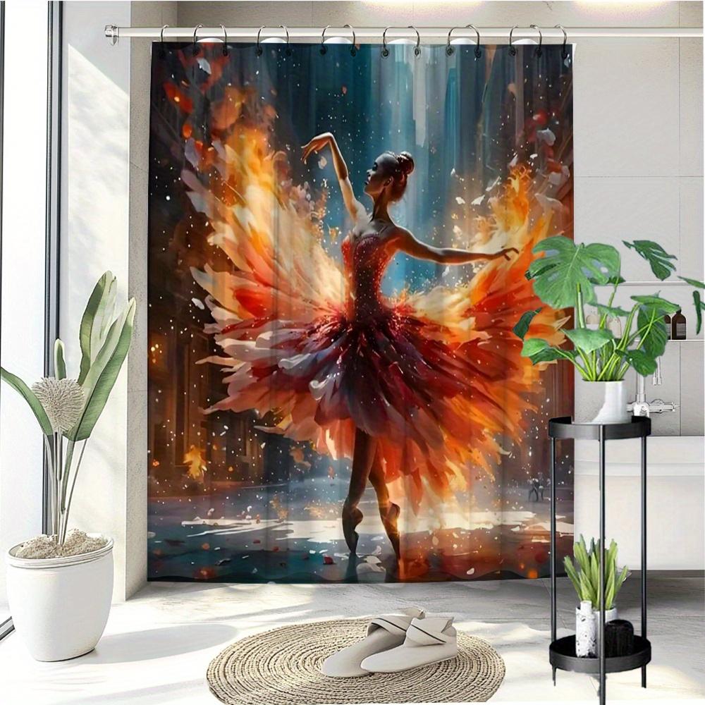 3D Printed Ballet Dancer Shower Curtain - Waterproof, Mildew-Resistant With Modern Cityscape Design For Bathroom Decor