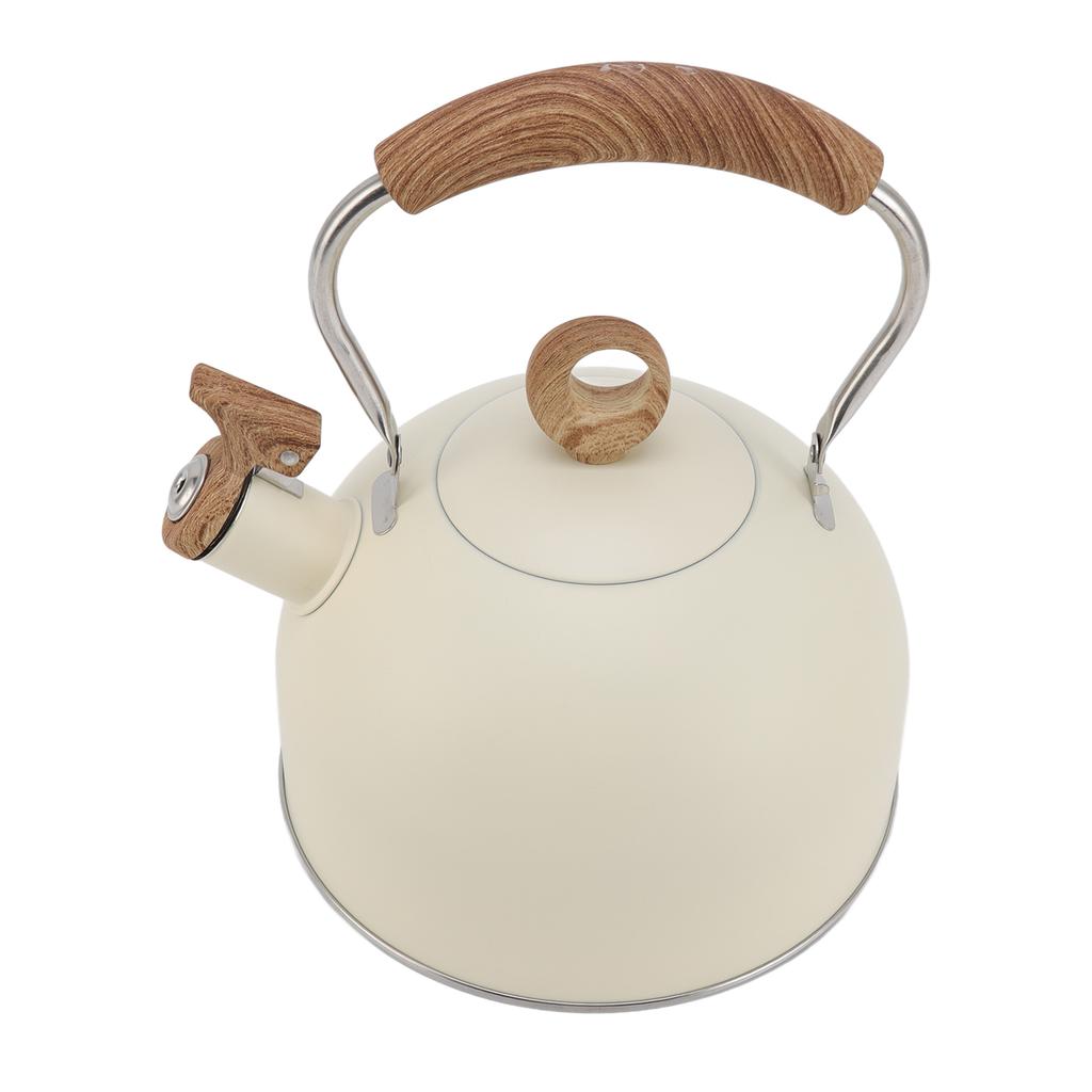 2.5 Liter Whistling Tea Kettle Stainless Steel Teapot with Handle for Electric Stove Gas Stove Beige