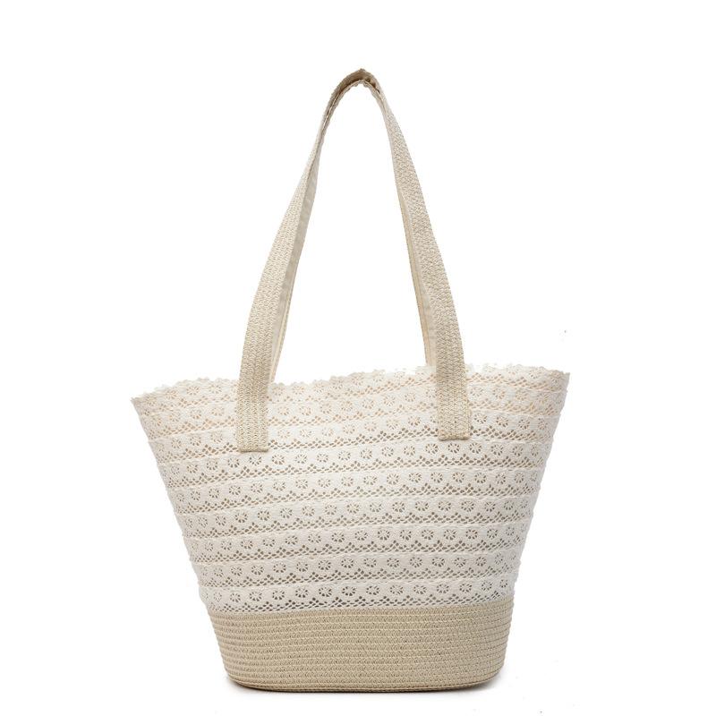 2025 woven straw bag summer new commuter large capacity striped shoulder fashion beach bag women