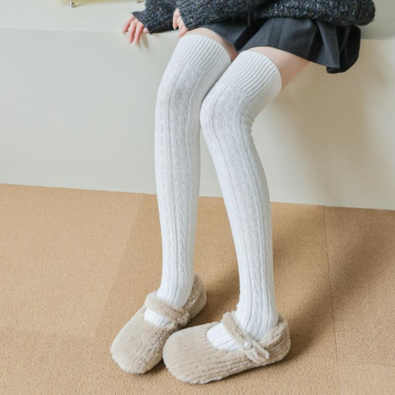 Осенне-зимние утолщенные чулки выше колена женские японские однотонные высокие носки в студенческом стиле