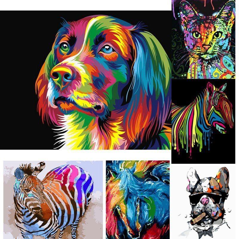 Яркая абстрактная картина на холсте с тигром и львом для современного декора гостиной 40x30см