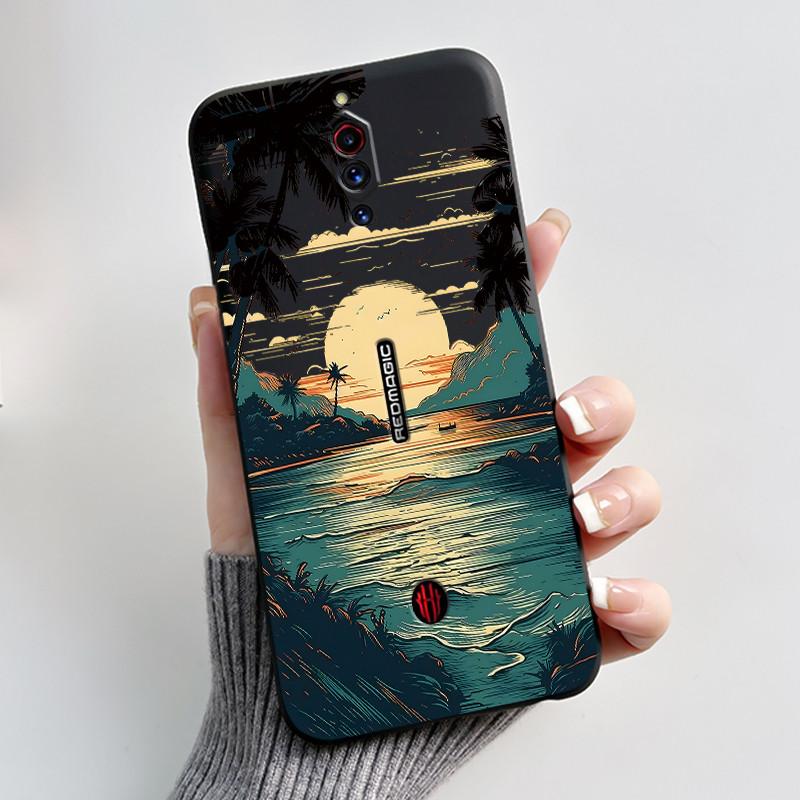 Case For ZTE Nubia Red Magic 5G 5S Cute Heart Rabbit Black Matte Soft Silicone Protective Back Cover RedMagic 5G 5S Phone Case