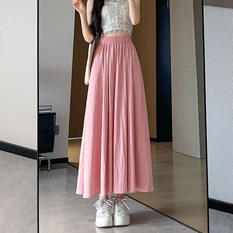 2025 Новая летняя юбка с высокой талией, женская юбка-зонтик А-силуэта, длинная плиссированная юбка, абрикосовая юбка Yamamoto