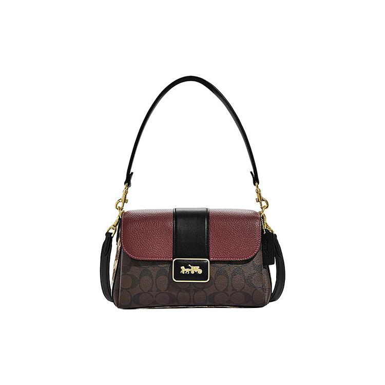 New COACH Grace Artificial Leather Bonded Sheepskin Shoulder Bag Portable Crossbody Bag Shoulder Bag Women's Brown & Red CC066-IMOSN