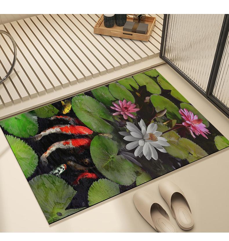 Роскошные противоскользящие коврики Creek Lotus Lucky Koi, кухонный коврик, мягкий утолщенный кухонный напольный коврик, водонепроницаемый нескользящий маслостойкий напольный коврик, коврик для бега