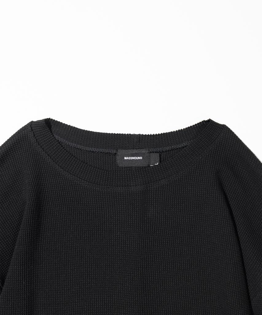 MASSNOUN Waffle Cut Divide Boat Neck Long Sleeve Mssls002-Bk