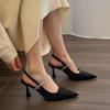 French Rear Strap Black Pointed High Heels Spring and Summer 2025 Popular with Skirt Single Shoes Sandals Women's Black