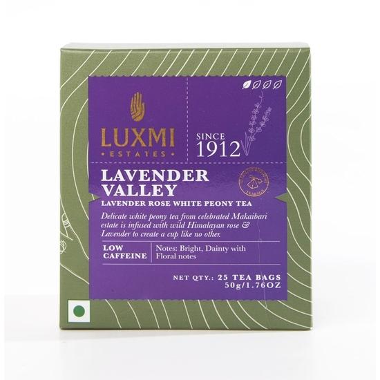 LUXMI Estates Lavender Valley White Tea 25 Tea Bags|100% Fresh And Organic Tea|Mood Fixer,Low - Caffeine|For Good Sleep,|Rich In Antioxidant