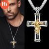 Hi Exquisite Fashion Two Tone Necklace Jesus Cross Pendant Men's Retro Necklace
