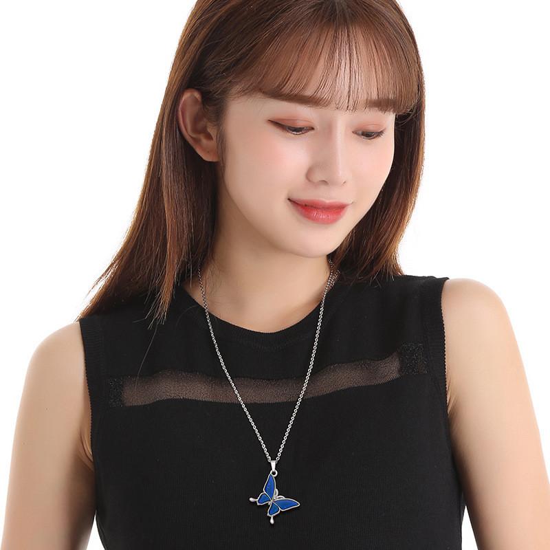 Fashionable Womens Titanium Steel Butterfly Necklace With Stunning Thermochromic Color Changing Effect