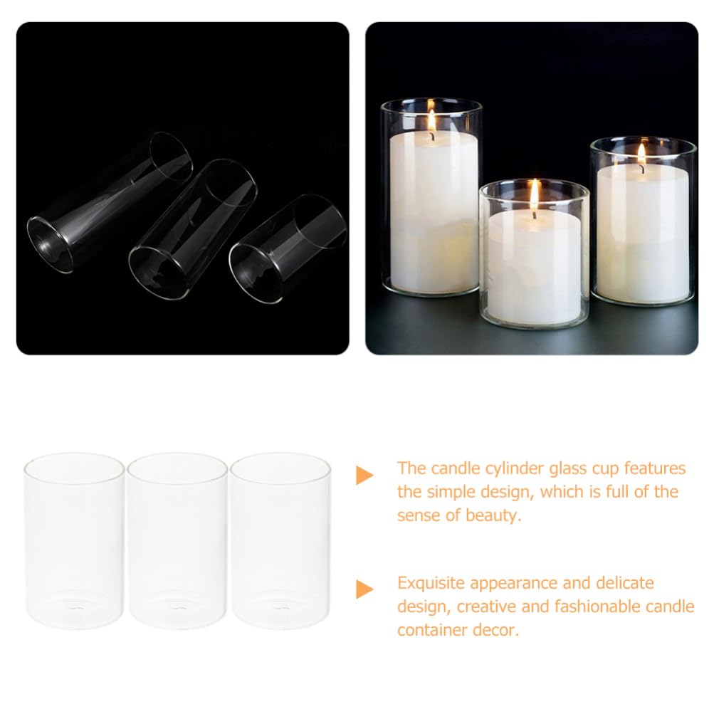 Luxshiny 3-Piece Glass Candle Holder - 6.5cm Clear Cylinder Candle Cups for Pillar Candles, Wedding Centerpieces & Home Decor (Clear)