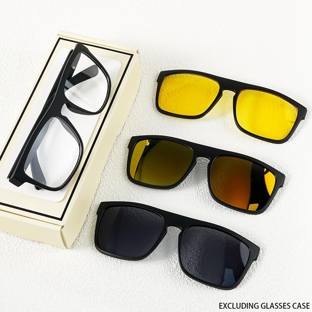 A New Set Of Magnetic Clip-On Design Fashion Glasses 1 Frame And 3 Interchangeable Lenses Perfect For Everyday Use And Party