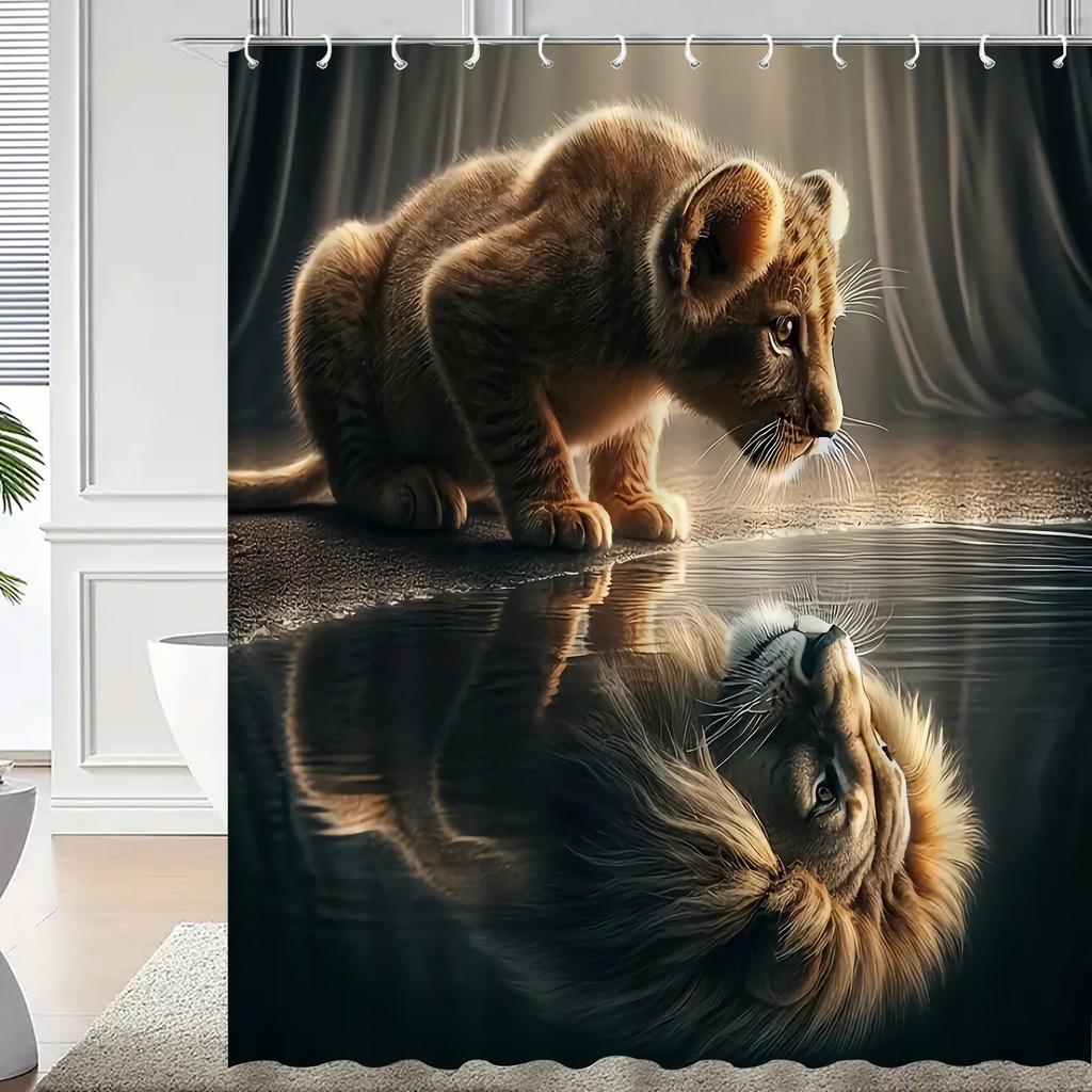 Lion King Shower Curtain Waterproof Fabric Bathroom Curta Simba Cub Adult Lion Face Bath Screen Decor With Hooks