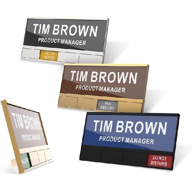2-IN-1 Aluminum Name Plate For Desk/Doors/Cubicle Wall, With 4 Status Options, Combination Of Office Door Signs And Name Plate, Free To DIY The