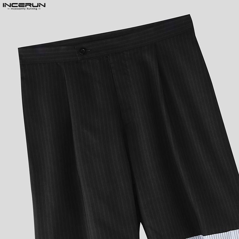 INCERUN Мужские повседневные брюки-фонарики в полоску на молнии с завышенной талией