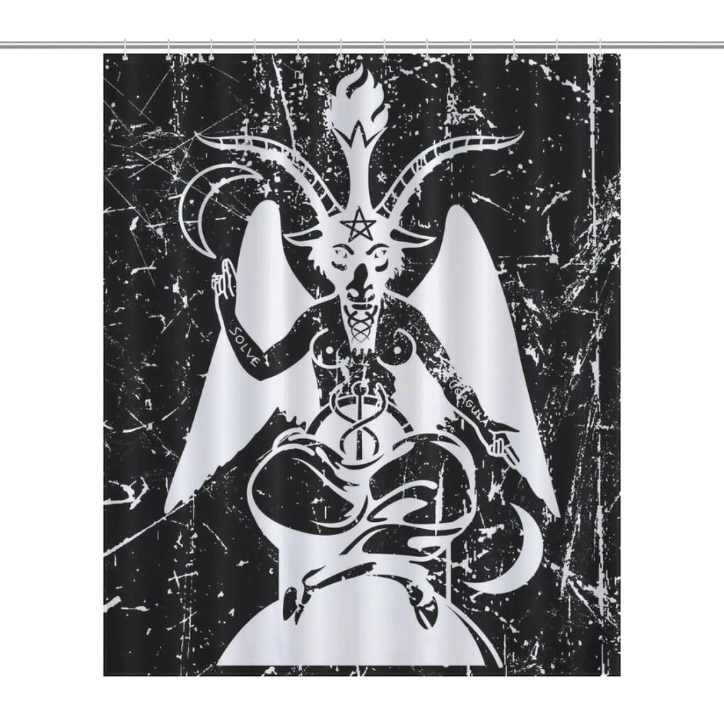 Шторка для душа Пентаграмма с демоном Бафометом Сатанинская козлиная голова Двоичный символ Тату Водонепроницаемый набор штор для ванной с крючками