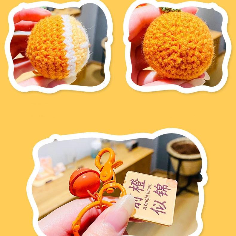 Handmade Crocheted Orange & Sunflower Keychain Set, Lucky Wish Bag Charms,Crocheted Orange & Sunflower Keychain, Lucky Wish Charms