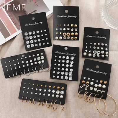 20 пар/компл., серьги-гвоздики с цирконием, золотом и искусственным жемчугом, серебряные серьги-гвоздики с геометрическим сердцем для женщин, аксессуары, ювелирные изделия, подарок