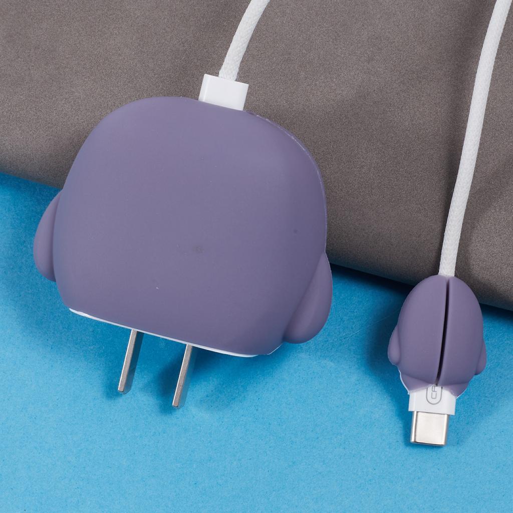 2Pcs/Set Cartoon Shark Protective Sleeve for Apple iPhone 18/20W Charger Cover + Data Cable Saver Silicone Case