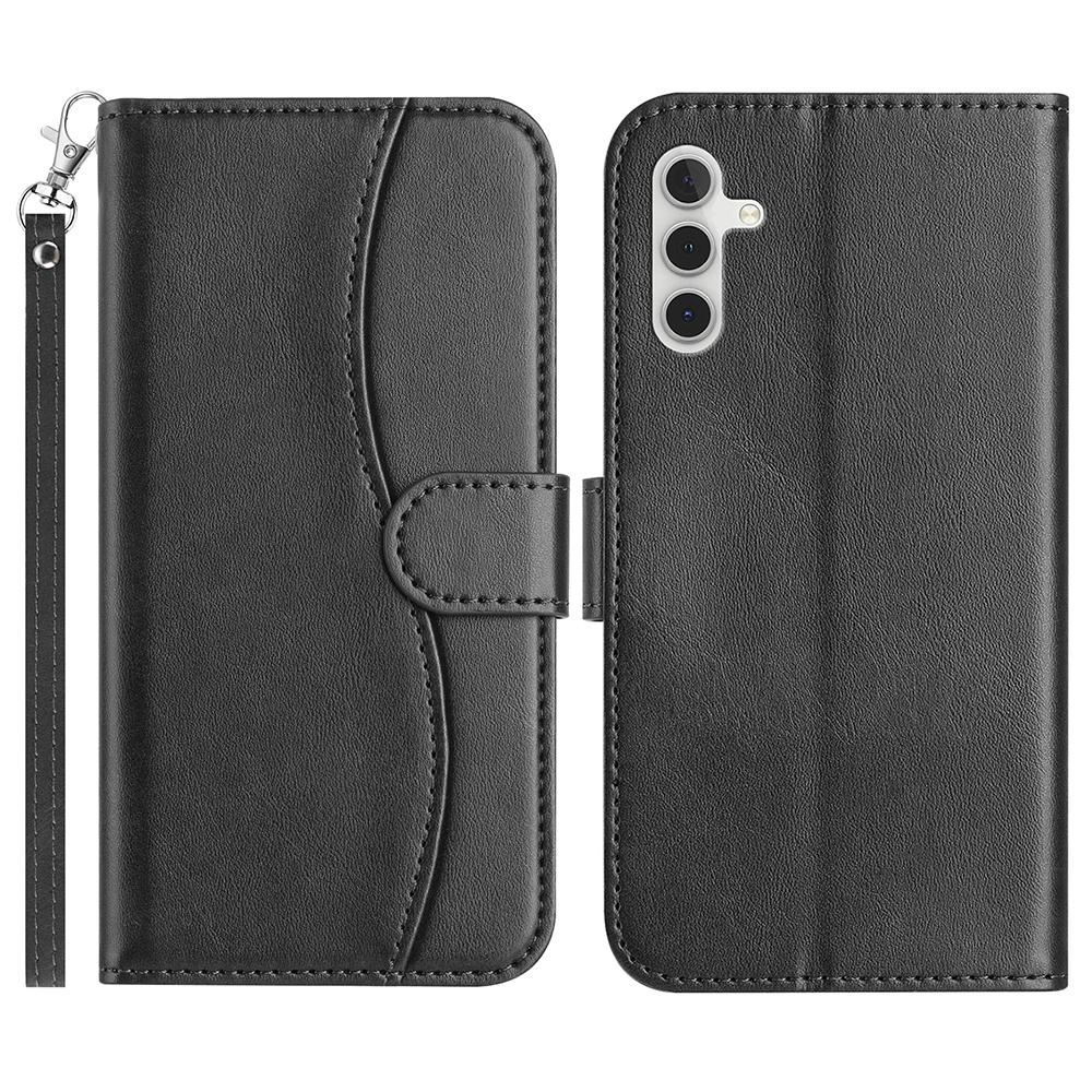 For Samsung Galaxy A25 5G (Global) (161.0 X 76.5 X 8.3mm) Stand Case with Strap PU Leather Wallet Phone Cover S Shape Stitching Design