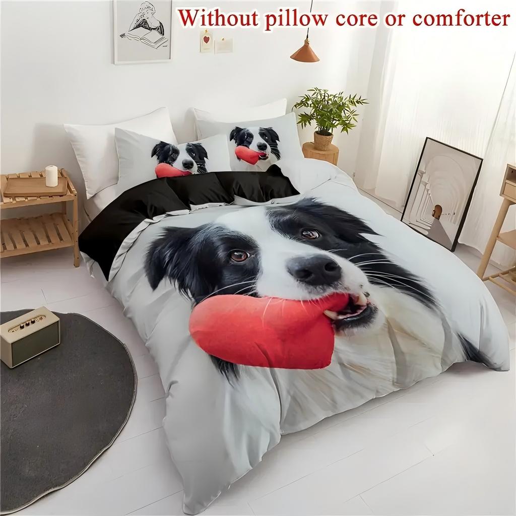 Cute Dog 3D Cartoon Printed Bedding Cover Lovely Animal Theme Quilt Cover Set Soft Comfortable Polyester Duvet Cover Pillowcases