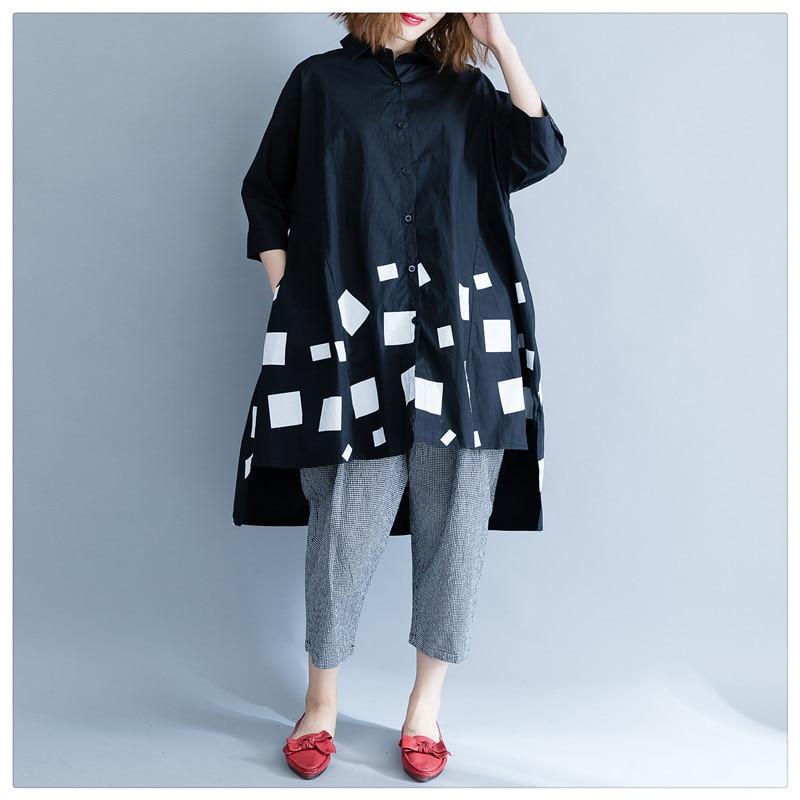 DIMANAF 2022, блузки и рубашки больших размеров, клетчатая осенняя модная блузка большого размера с длинными рукавами и асимметричным подолом