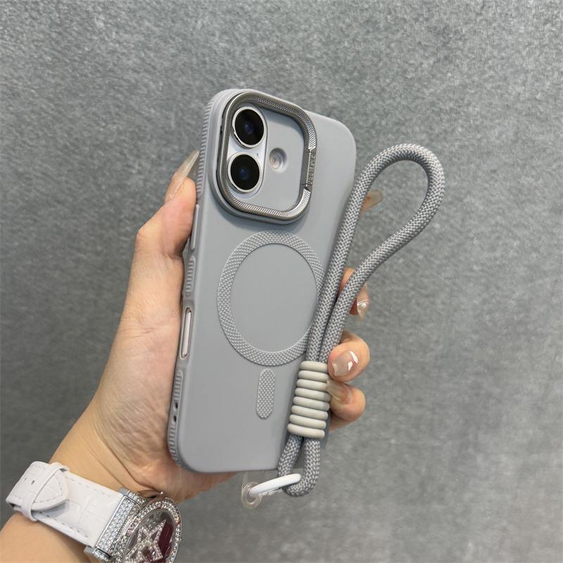 Роскошный чехол для телефона с подставкой-kickstand и ремешком, совместимый с MagSafe, для iPhone 11 12 13 14 15 16 Pro Max Plus, магнитный, мягкий бампер, задняя крышка