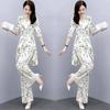 Women's Plus Size Suit Spring Summer Office Striped Suit Short Sleeve + Pants 2 Piece Set