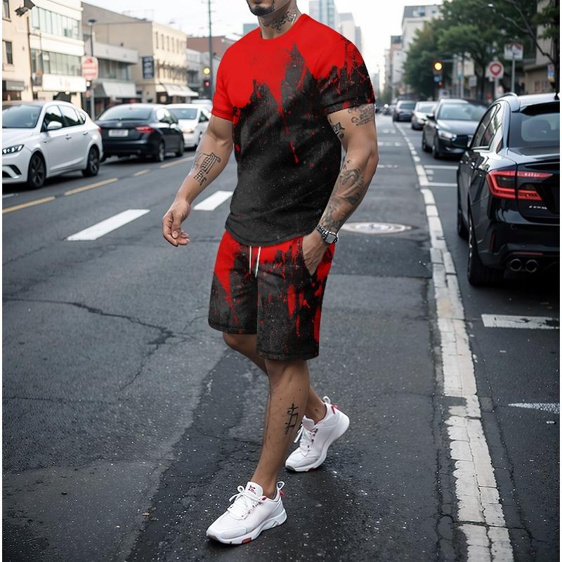 Летняя линия сращивания 3D принт футболки шорты комплекты мужские спортивные костюмы свободный короткий рукав футболка брюки комплект мужские костюмы одежда