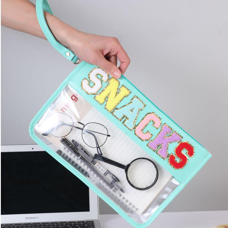 Waterproof PVC Makeup Bag with Embroidered Letter Patch - Large Capacity, Multi-functional for Toiletries & Coin Storage