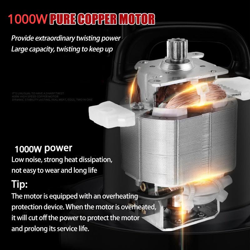 6L 1000W 2 Gear Electric Meat Grinder Kitchen Chopper Mincer Stainless Steel Garlic Vegetable Blender Mixer Baby Food Processor