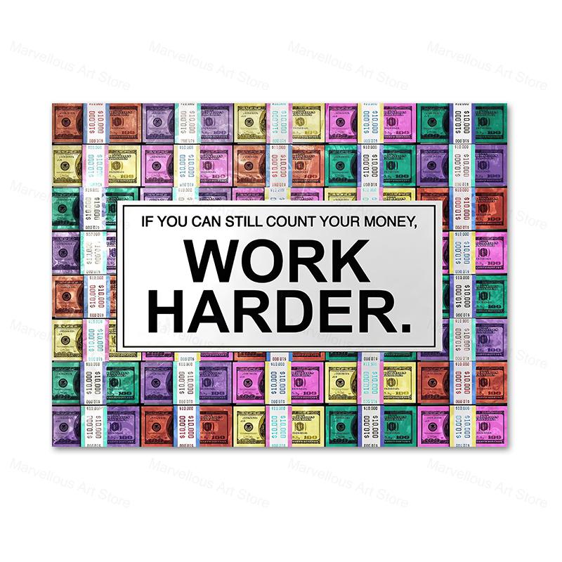 Трудись, деньги Искусство Мотивирующие цитаты Картина на холсте Современные постеры Печать настенных картин для офиса Коридора Домашний декор