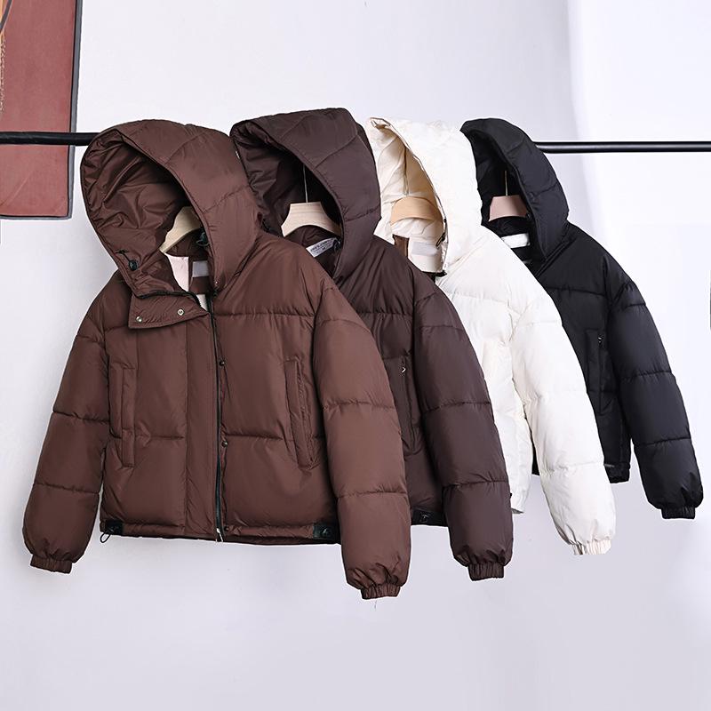Women's Korean Style Hooded Petite Down Jacket - Short, Solid Color, Cold-Proof Coat for New Year