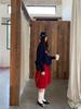 Available: Korean Chic Christmas Red High-Waisted Corduroy Midi Skirt for Women