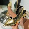 Fashion Women's Pointed Toe High Heels Medium Thick Heel Slingback Sandals 2025 Retro Large Size Summer New Fashion Women's Shoes