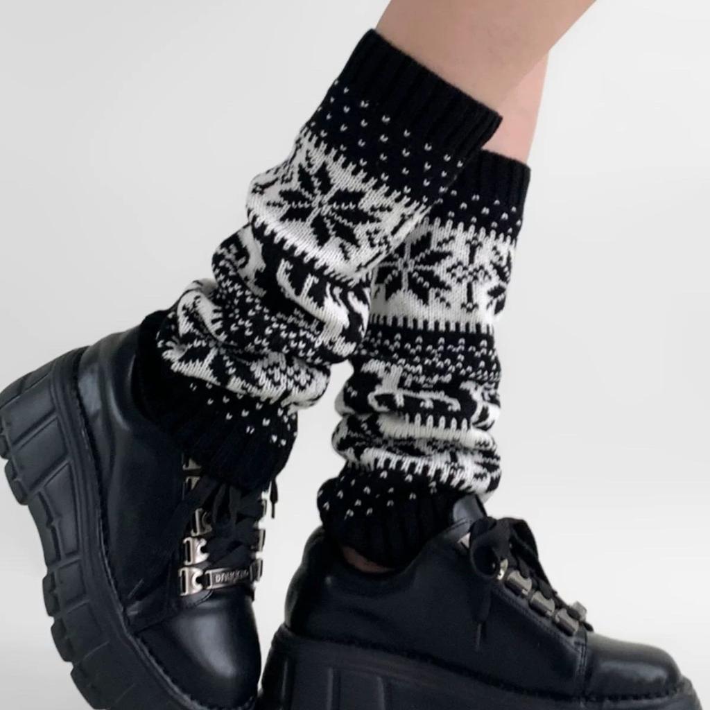 Снежинка Ретро Японский Стиль Горячая Девушка Осень Зима Теплые Рождественские Вязаные Свободные Гетры Фэр-Айл Гетры