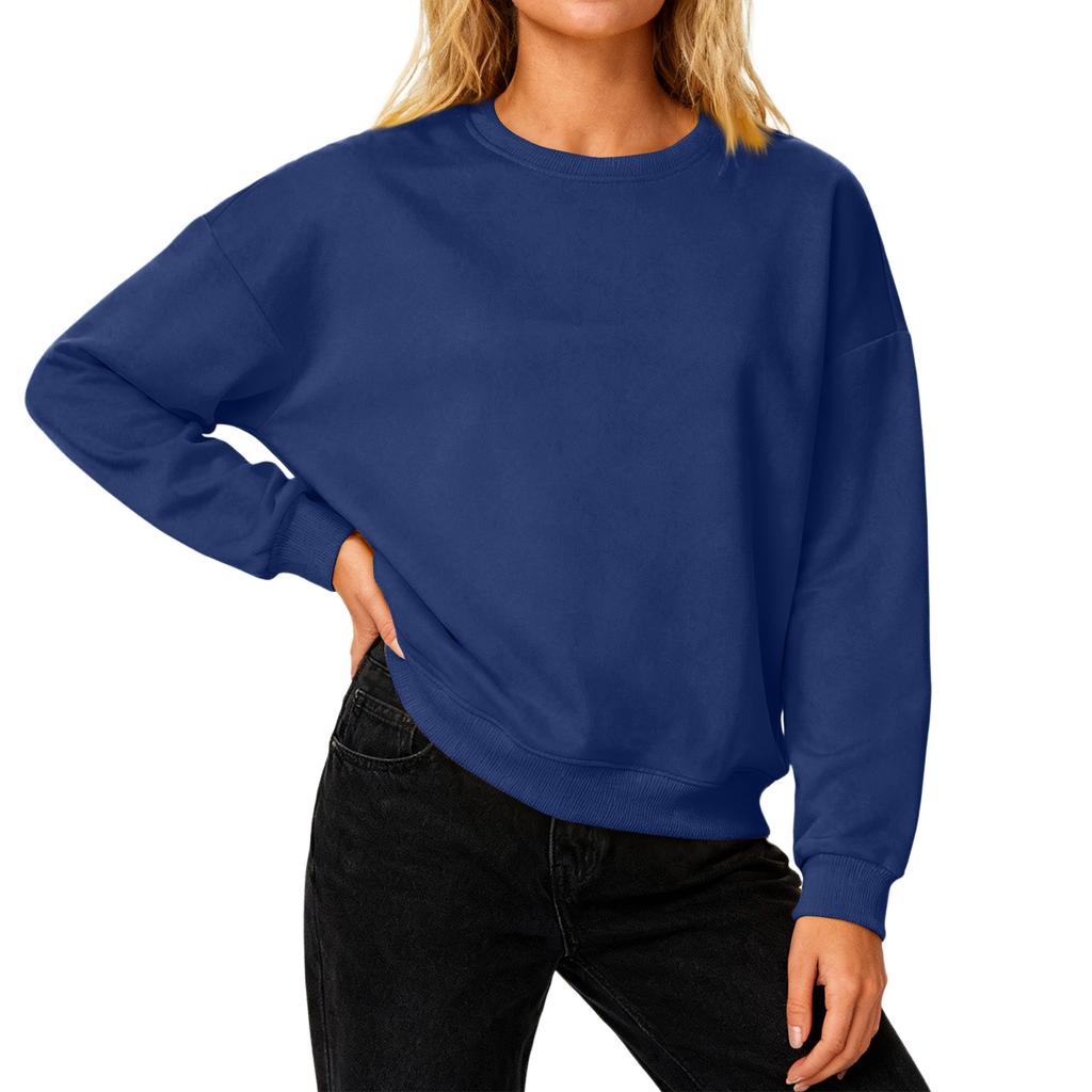 Женский свободный удобный повседневный и модный свитшот с круглым вырезом, рукавами с резьбой, однотонный, с длинными рукавами