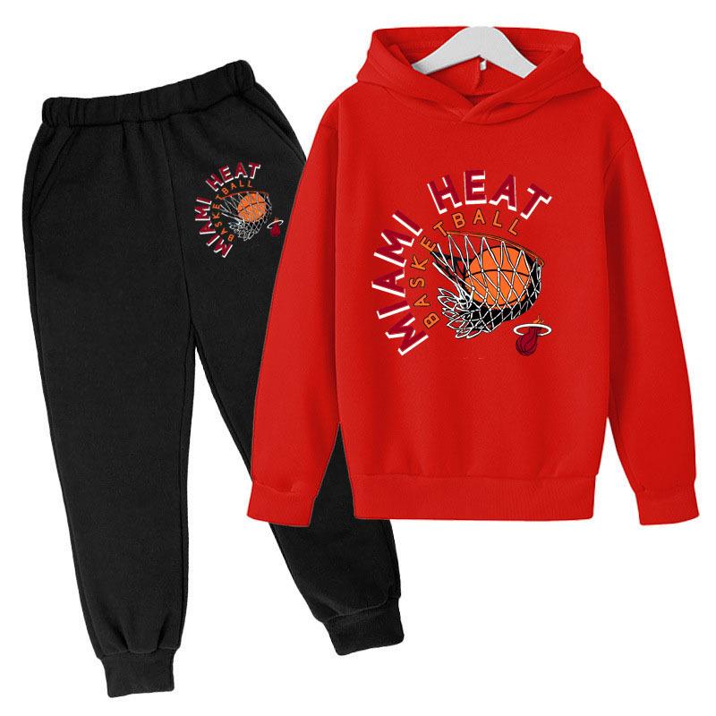Winter Warm Comfortable Outerwear Set Fashionable Casual Hoodie Basketball Framed Printed Children's Set