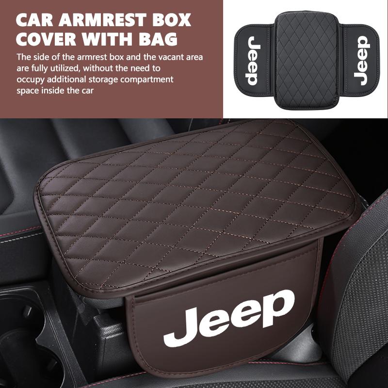 Leather Car Armrest Box Protective Pad Arm Rest Storage Bag For Jeep Grand Cherokee Wrangler JK Renegade Gladiator Compass AJT1