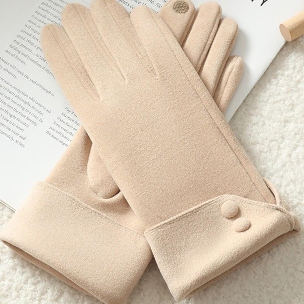 Plush Women Suede Gloves Full Finger Winter Mittens Vintage Gloves Outdooor