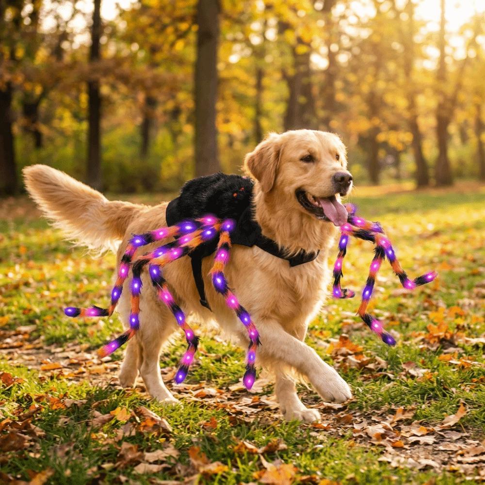 LED Purple Lights Halloween Pet Spider Costume Furry Pet Cosplay Costume  Halloween Party