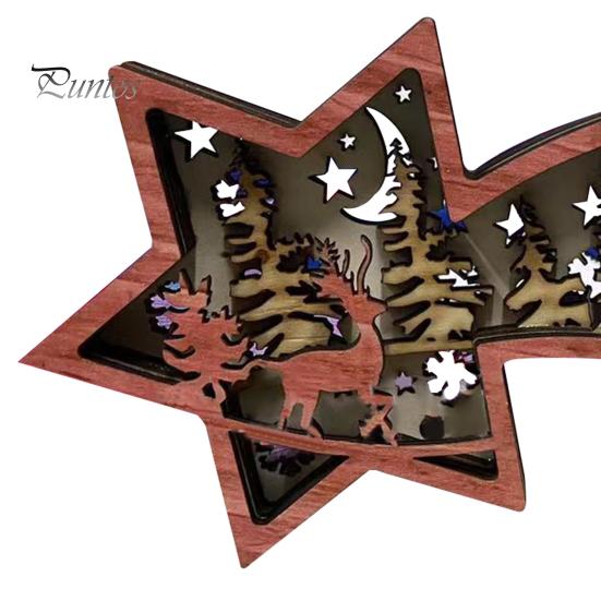 3D деревянная резьба светодиодный ночник резной олень рождественская елка снежинка лампа рождественская настольная статуэтка для домашнего офиса полка декор