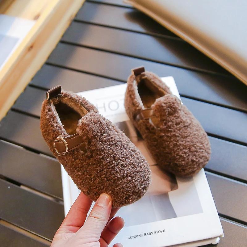 Style Children Furry Shoes Winter Plush Thickened Warm Shoes Fashion Shallow Cozy Footwear Kids Girls Outdoor Shoes I08316
