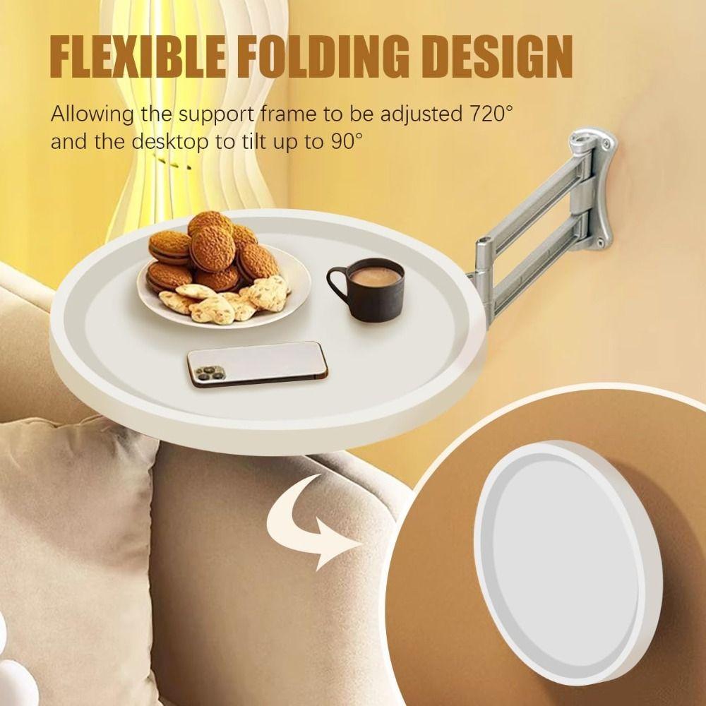 White Wall Mounted Folding Table 720°Adjustable Floating Round Tray Balcony Bay Window