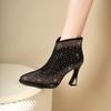 Модные зимние роскошные брендовые ботильоны женские ботильоны с острым носком на высоком каблуке на платформе однотонные туфли с кристаллами Botas Mujer