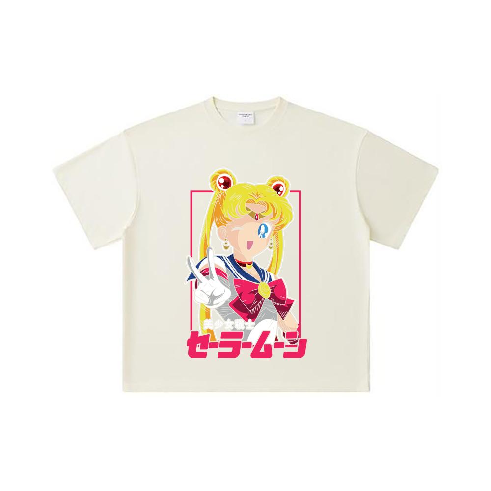 Хлопковая футболка унисекс с принтом Minako из Sailor Moon V9, 260 г/м², двойная пряжа, 32 нити, 100% хлопок, плотная