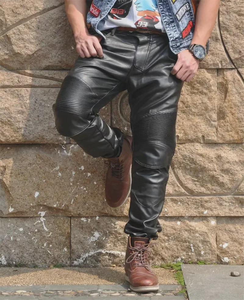 Водонепроницаемые штаны для езды на мотоцикле из искусственной кожи с ветрозащитным поясом и защитной экипировкой