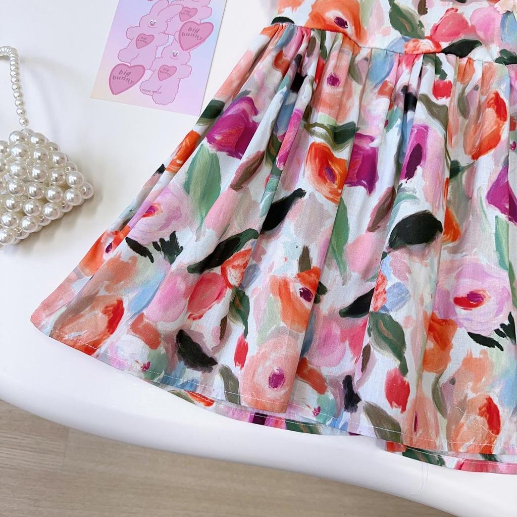 Детское летнее платье с цветочным принтом на тонких бретелях - платье-жилет в французском стиле "принцесса" AXB685